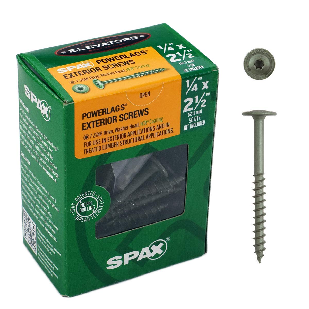 1/4 x 2-1/2” Structural Lag Screws Elevators Made in The USA (1 Box Contains 50 Screws)