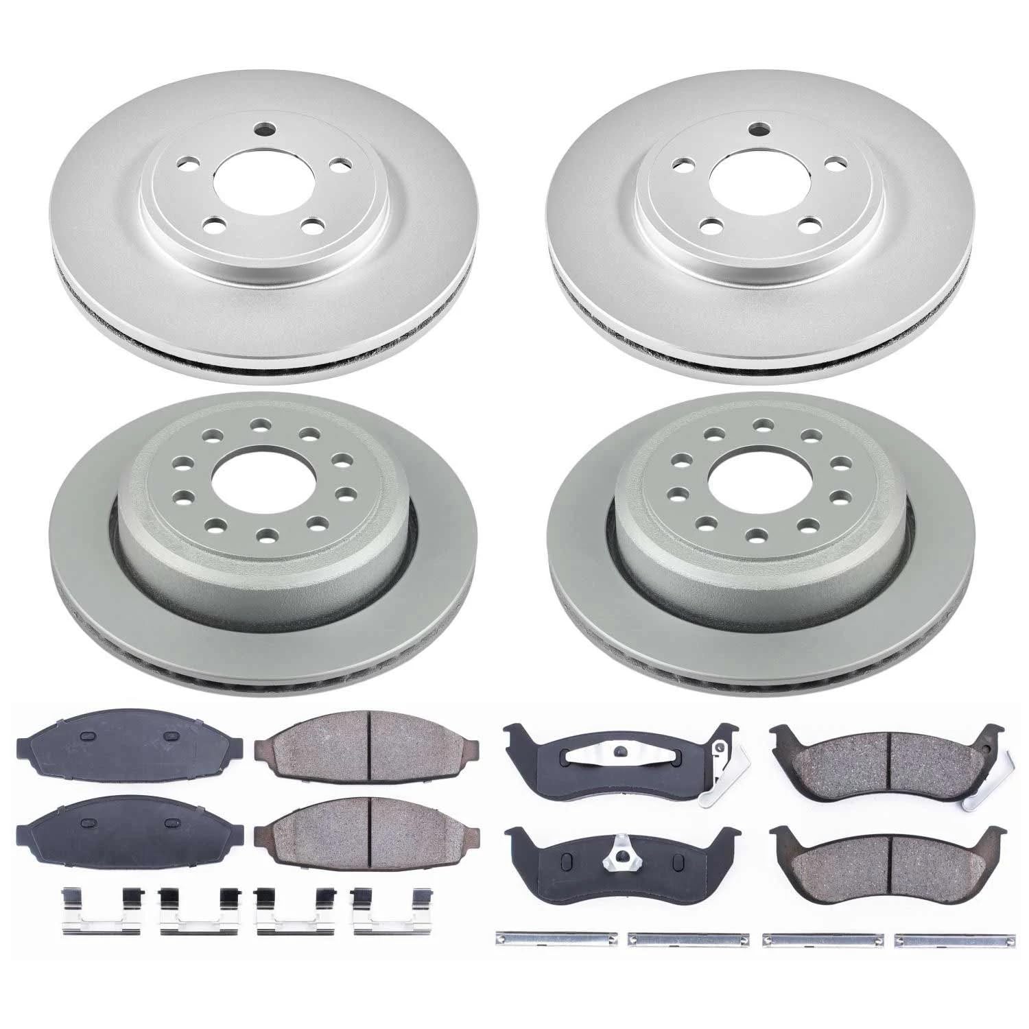 Power Stop CRK4486 Brake Rotor & Coated Ceramic Brake Pads- front & rear For Lincoln Town Car 2003-2011 [Model Specific]