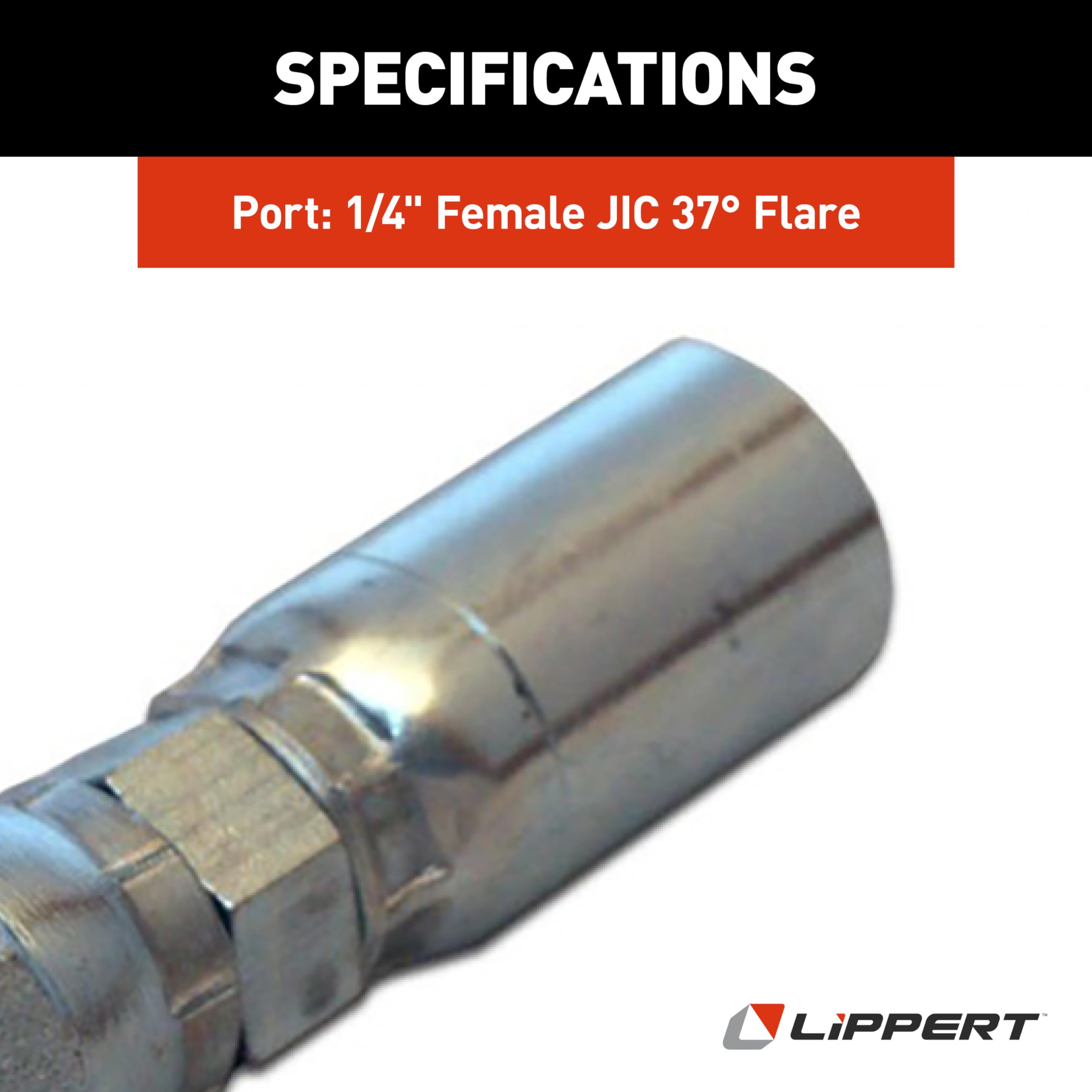 Hydraulic Hose End Fitting Lippert Level Up® with Crimp-On Coupling, 1/4” Inside Diameter, Straight Fitting Shape, 1/4" Female JIC 37° Flare Port - 138416