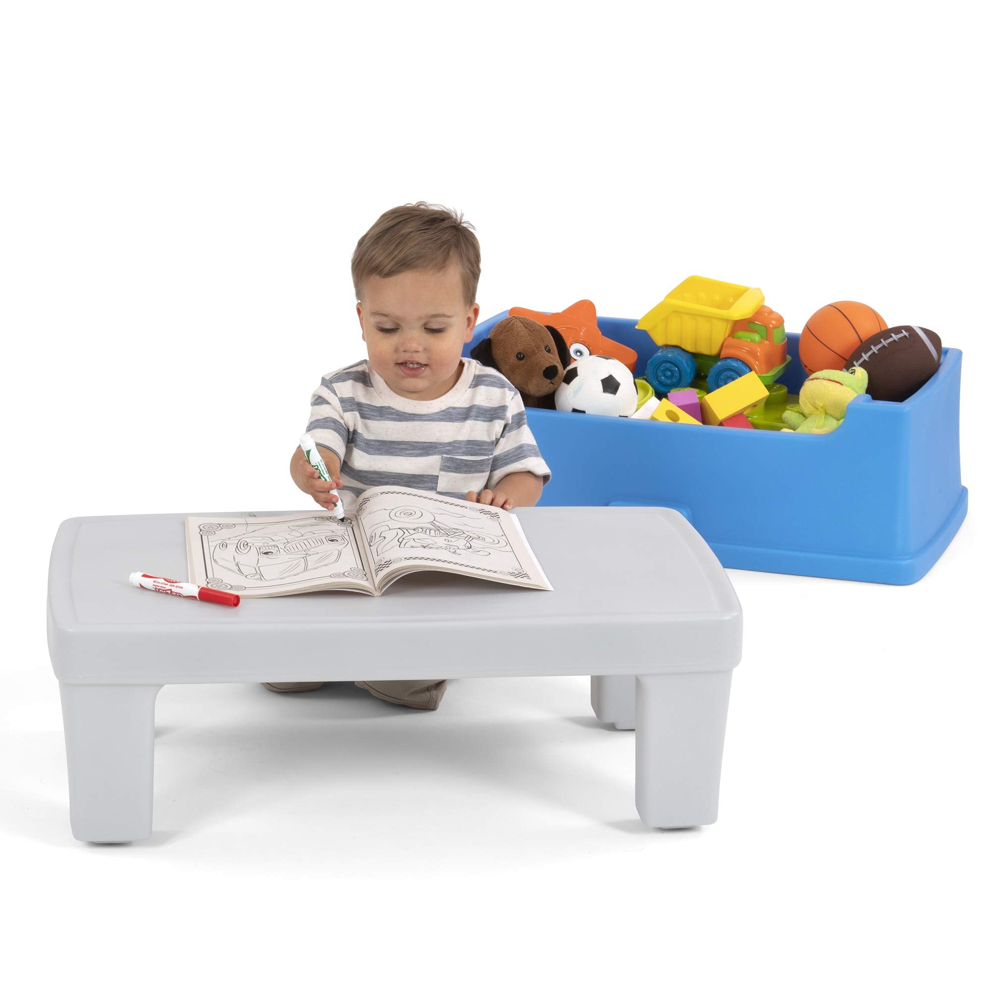 Simplay3 Toy Box Play Around Table, Multipurpose Kids Toy Box and Toddler Play Table for Toys, Art Supplies, Crafts, Durable, Plastic Large Toy Box, Made in USA