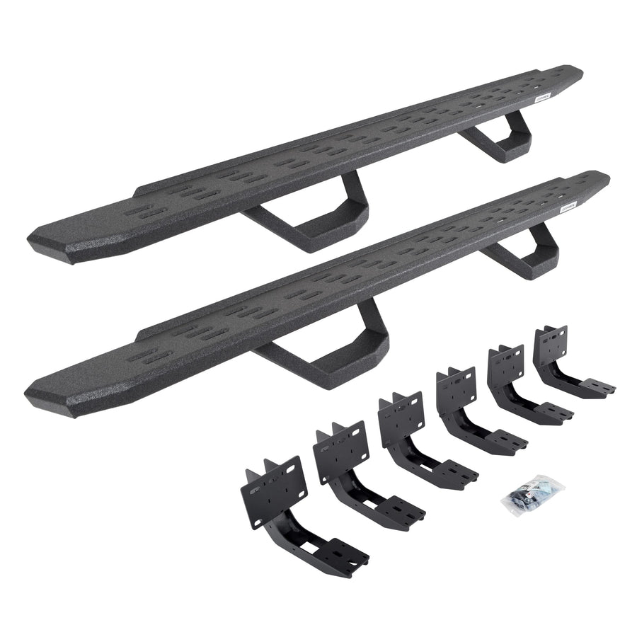 Go Rhino Running Boards RB30, Brackets, & 2 Pair of Drop Steps | Galvanized Steel, Protective Bedliner Coating | 6963068020T | Fits 2019-2024 RAM 1500 Quad Cab Pickup