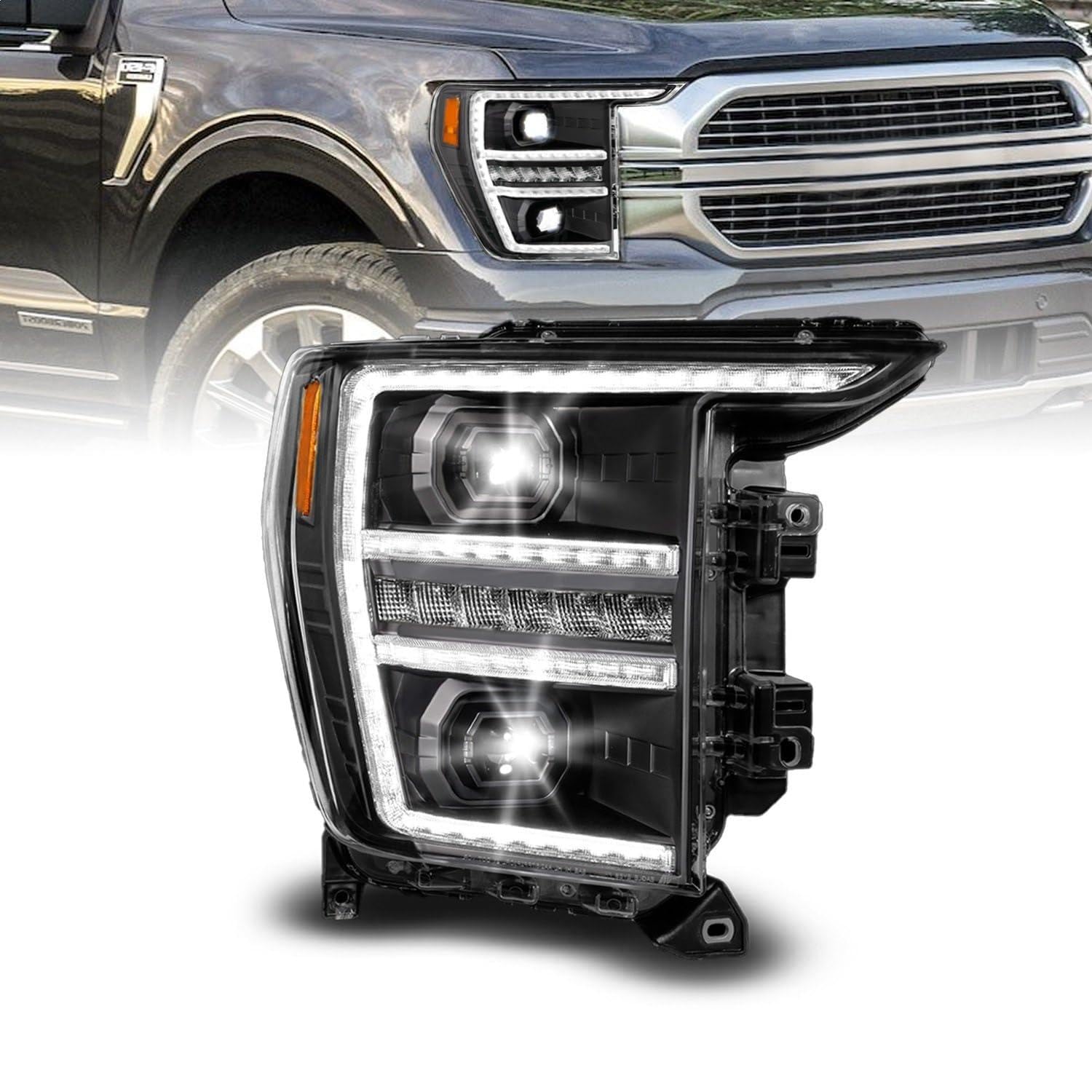 Passenger Side ANZO 111594-R Black Light Tube Projector LED Headlight With DRL And Sequential Turn Signal