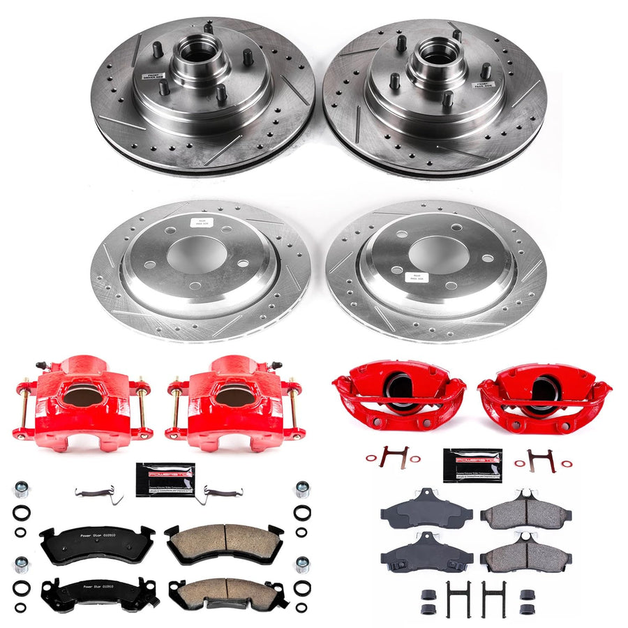 Power Stop Z23 Evolution Sport Brake Kit with Brake Pads, Powder Coated Calipers Drilled and Slotted Rotors For 2012 2013 2014 2015 2016 2017 2018 2019 2020 Ford F-150 Pickup [6 Lug Models]