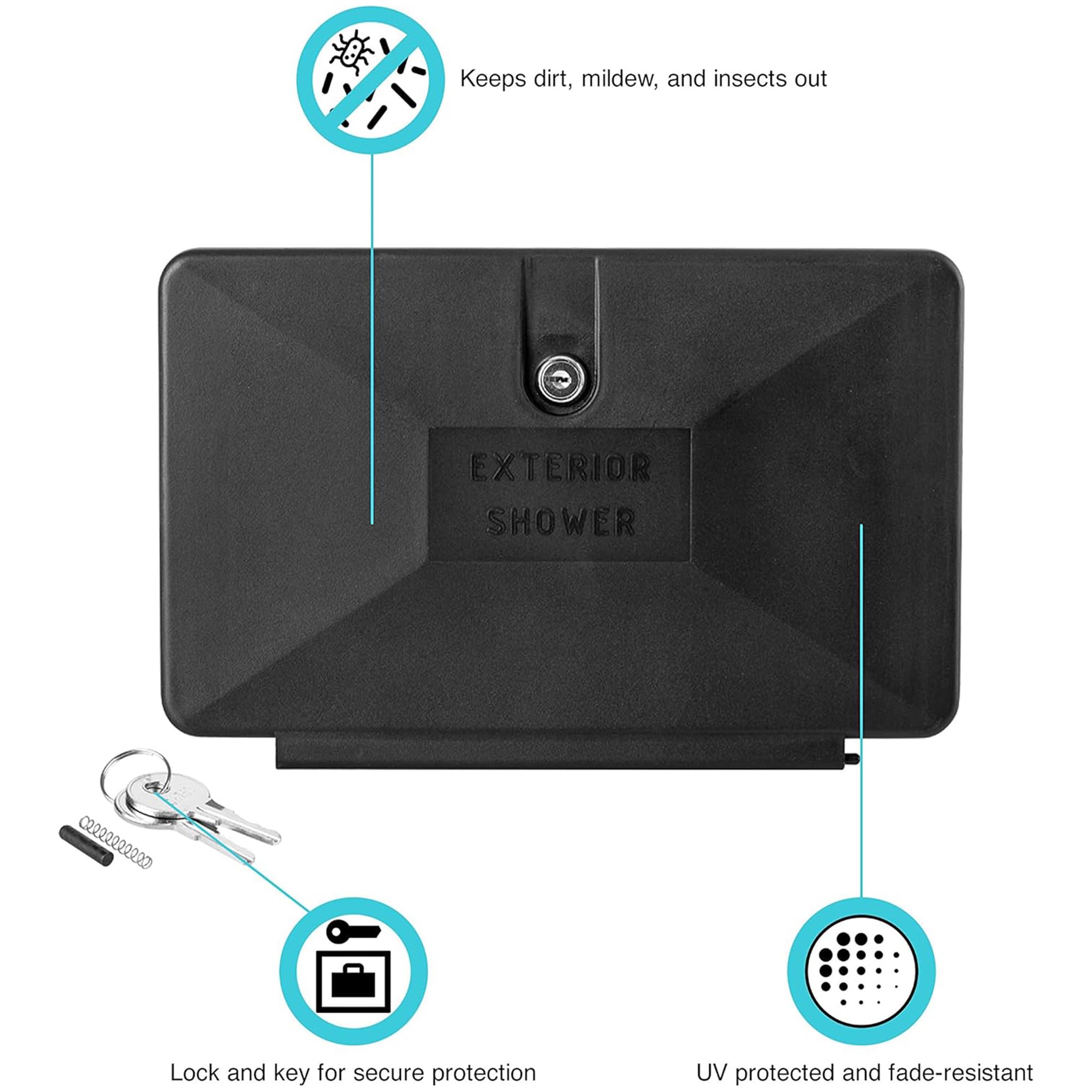 Dura Faucet RV Weatherproof Replacement DF-SA170D-BK Door for Branded Exterior Shower Box Kit - Lockable (Black) - Only Works with Dura Faucet Branded Shower Box Kits