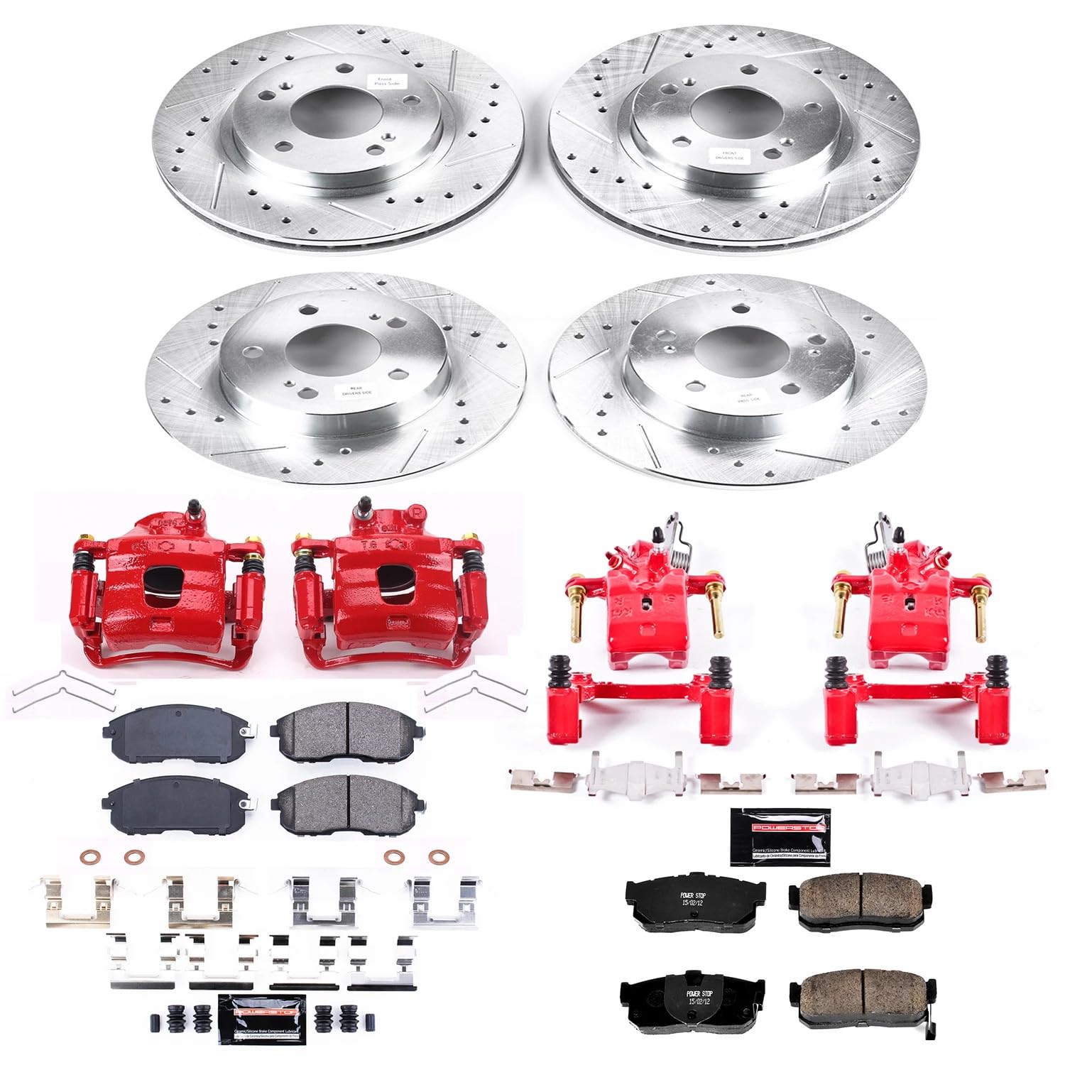 Power Stop Z23 KC2704A Evolution Front and Rear Brake Caliper Kit- Brake Rotors, Brake Pads, Brake Calipers For Nissan Maxima 1999 [Model Specific]