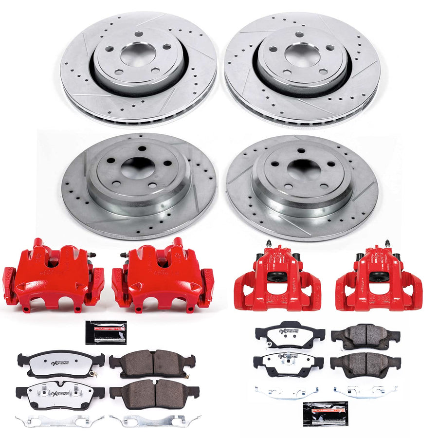 Power Stop Z36 KC7413-36 Brake Pad and Rotor Kit Front and Rear with Red Powder Coated Calipers For Jeep Grand Cherokee 2017-2019 [Model Specific]