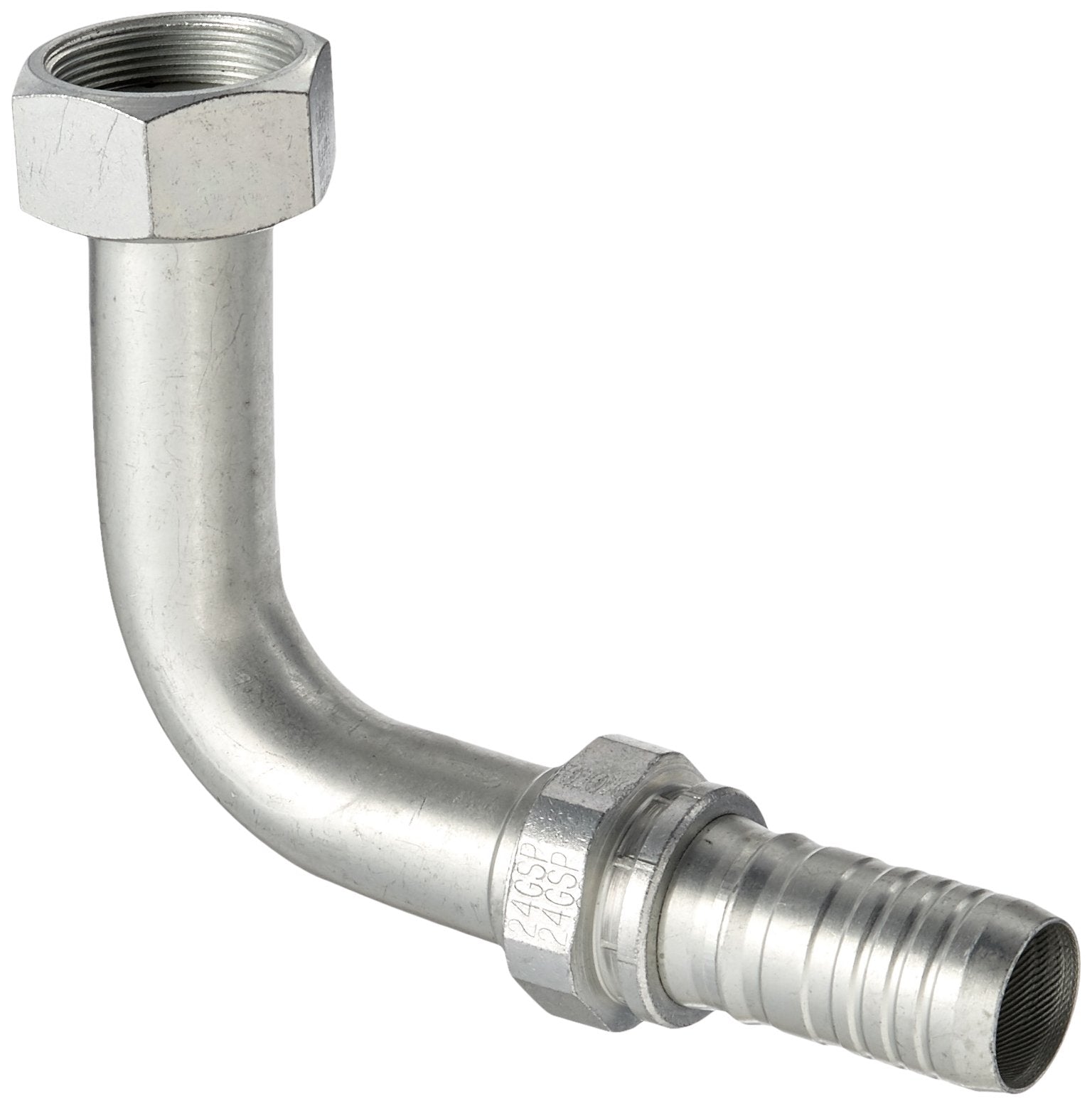 GlobalSpiral Gates 24GSP-24FFORX90L Couplings, Female Flat-Face O-Ring Swivel, Zinc Plated Carbon Steel, 7.61", 90° Bent Tube, 1 1/2" ID