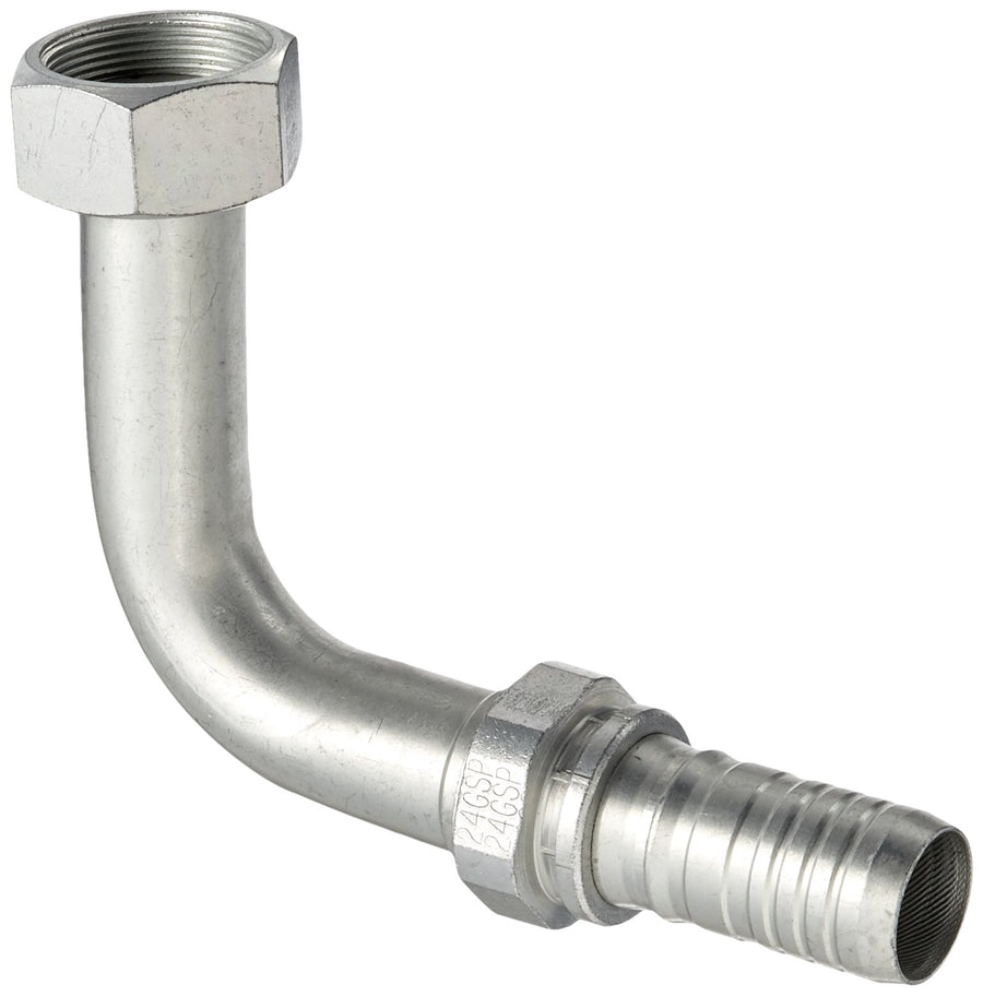 GlobalSpiral Gates 24GSP-24FFORX90L Couplings, Female Flat-Face O-Ring Swivel, Zinc Plated Carbon Steel, 7.61", 90° Bent Tube, 1 1/2" ID