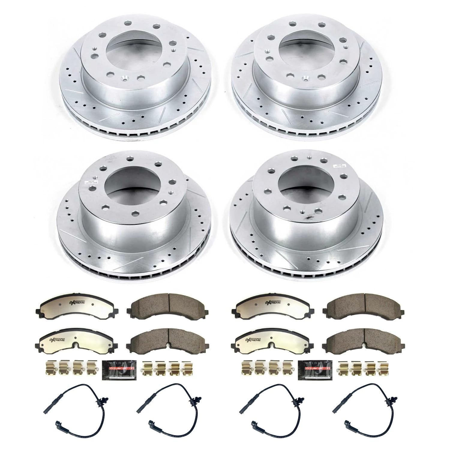 Power Stop Brake Kit Front and Rear For 2020 2021 2022 2023 2024 Chevrolet Silverado 2500 HD - Truck & Tow Carbon Fiber Ceramic Pads & Drilled and Slotted Rotors Replacement, K8732-36