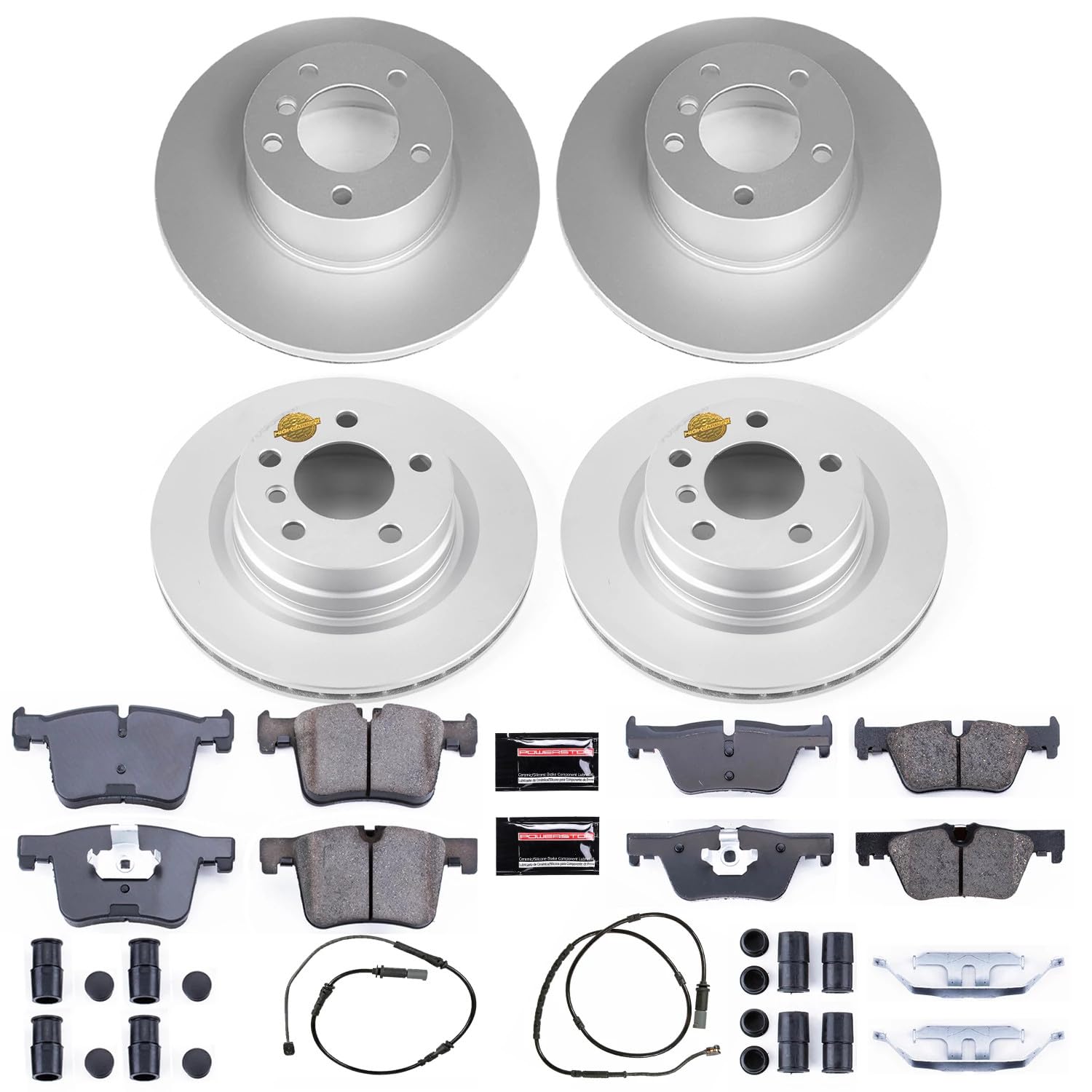 Power Stop Z23 Sport Geomet Coated Brake Kit Front & Rear and 1 Front & 1 Rear Sensor Wires For BMW 228i, 228i xDrive, 230i, 230i xDrive, 320i, 328d, 328i, 428i, 428i xD [Model Specific]