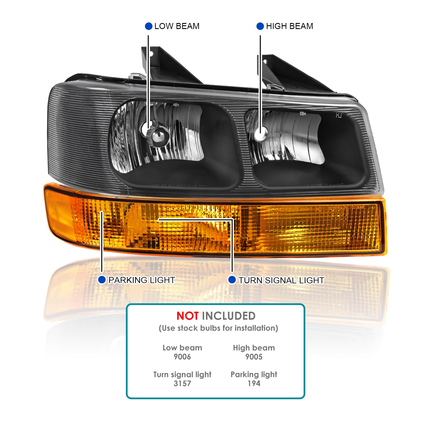 Black Headlights SPEC-D TUNING Compatible with 2003-2023 Chevy Express, GMC Savana