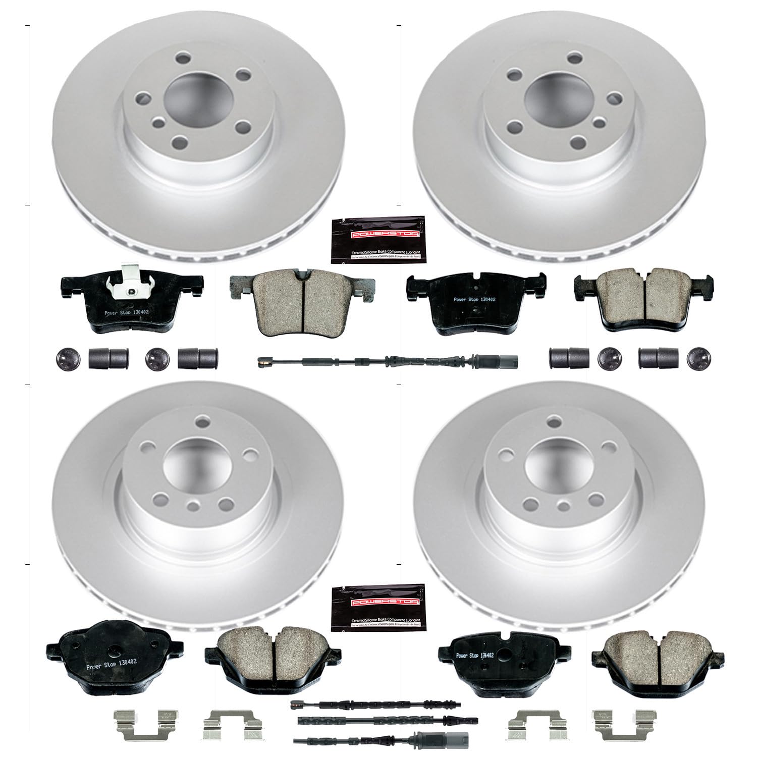 Power Stop CRK6039 Z23 Evolution Geomet Coated Brake Kit front and rear and 1 Front & 1 Rear Sensor Wires For BMW X3 2011-2017, BMW X4 2015-2018 [Model Specific]