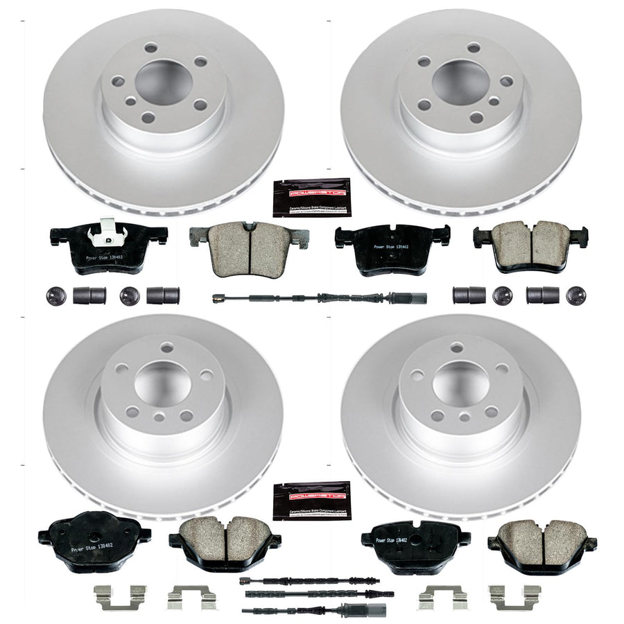 Power Stop CRK6039 Z23 Evolution Geomet Coated Brake Kit front and rear and 1 Front & 1 Rear Sensor Wires For BMW X3 2011-2017, BMW X4 2015-2018 [Model Specific]
