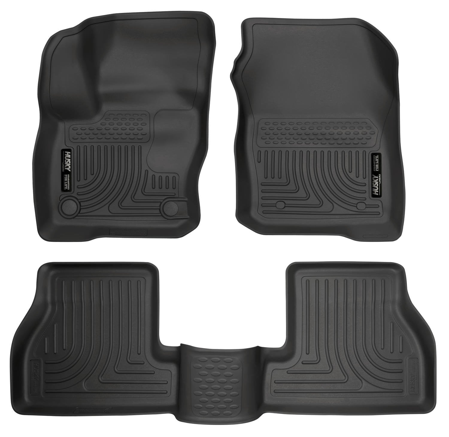 Weatherbeater Husky Liners Floor Mats | Fits 2016 - 2018 Ford Focus | Front & 2nd Row, 3-pc Black - 99771
