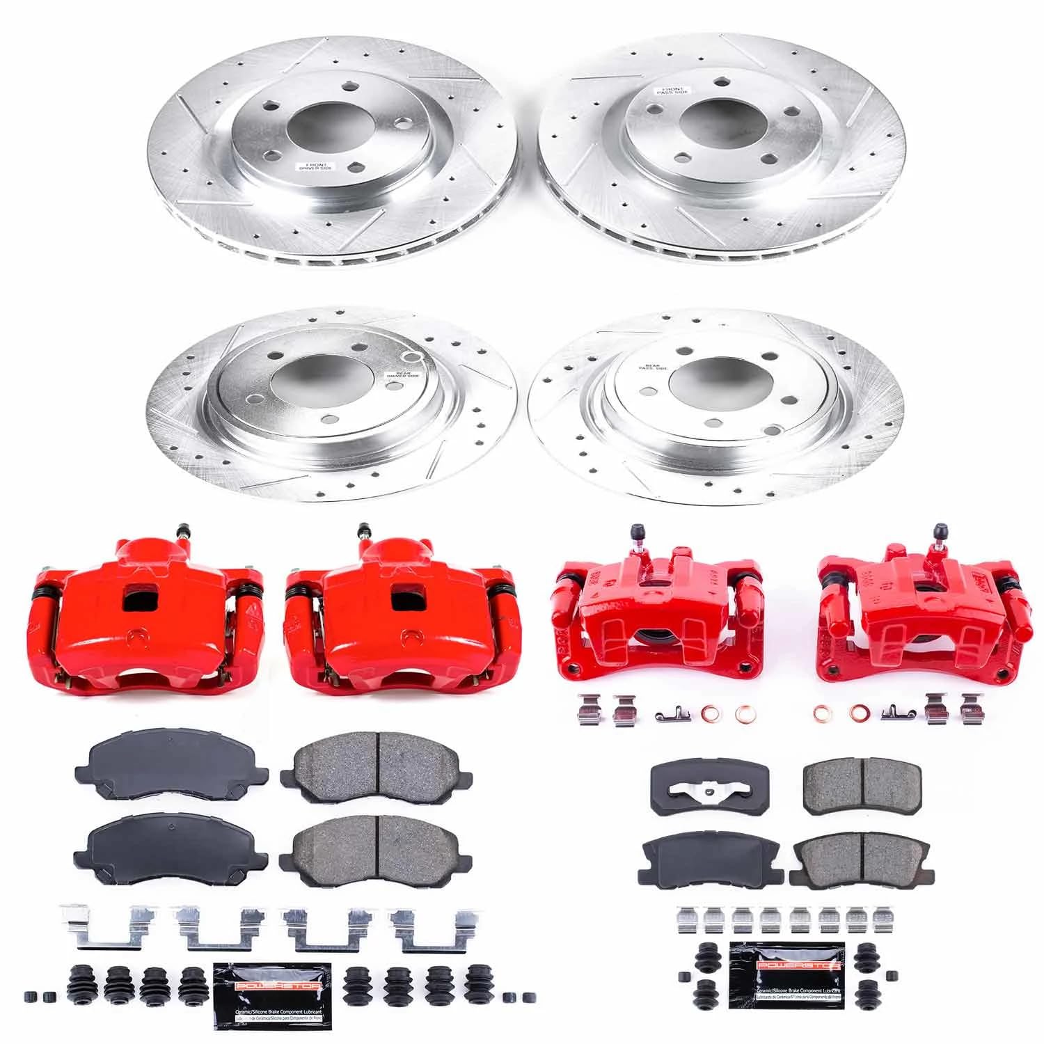 Power Stop Z23 Evolution Sport KC2848A Front & Rear Brake Caliper Kit- Brake Rotors, Brake Pads and Brake Calipers For 200, Sebring, Avenger, Compass, Patriot [Model Specific]