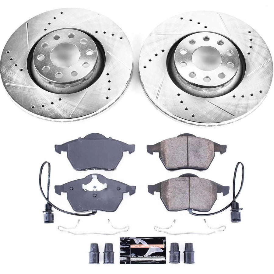 Power Stop K634 Z23 Front Brake Pads with Drilled & Slotted Brake Rotors Kit