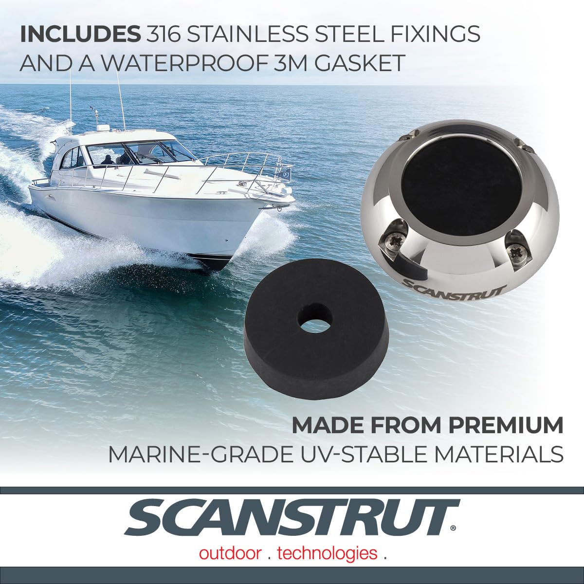 Scanstrut Large DS40-S Cable Seal for Connectors Up to 40mm, Cables 12-15mm - Stainless Steel