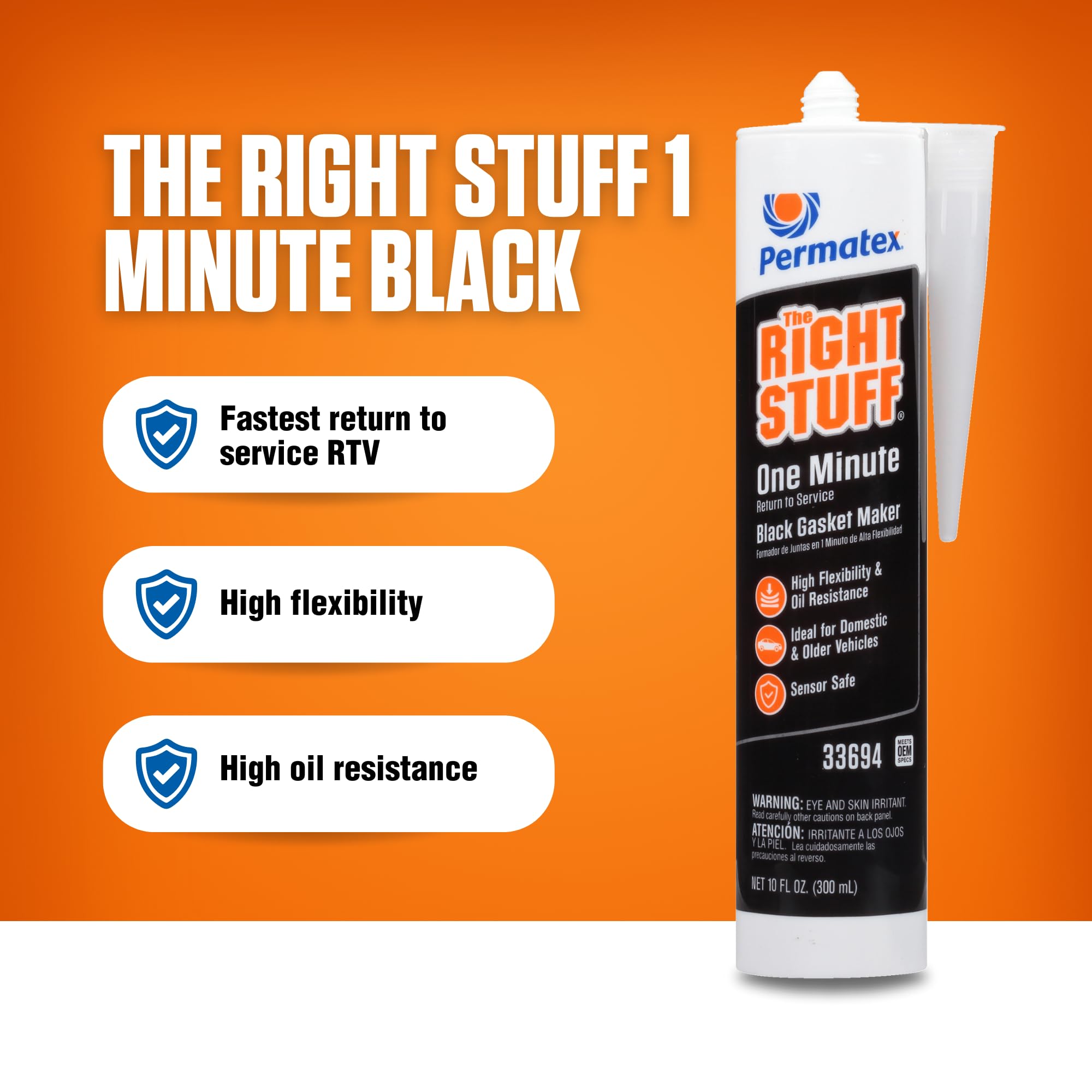 Permatex 33694 1 Minute Gasket Maker The Right Stuff, Fastest Return to Service, Quick setting, High Flexibility,10.1 oz