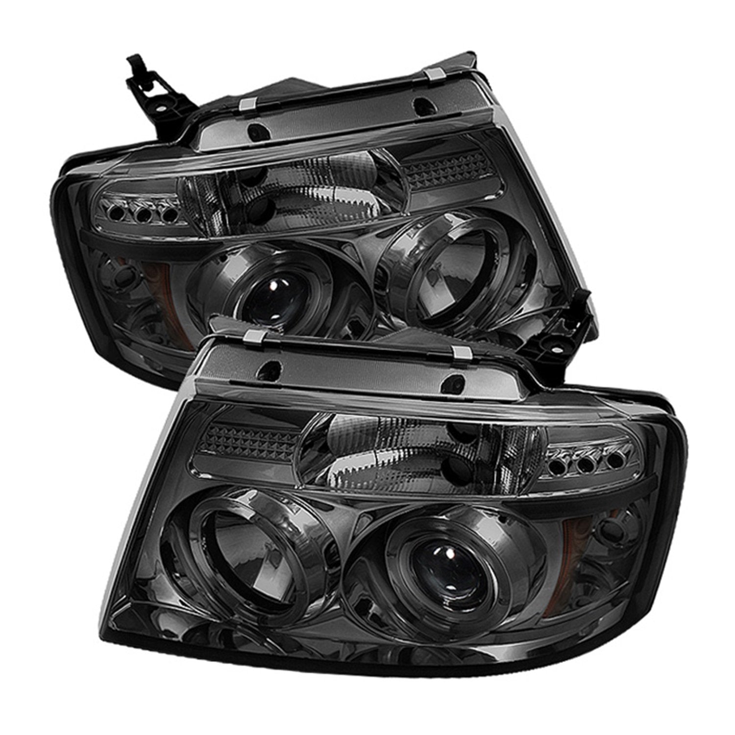 Ford F150 04-08 Spyder 5010223 Projector Headlights - Version 2 - LED Halo - LED ( Replaceable LEDs ) - Smoke - High H1 - Low 9006