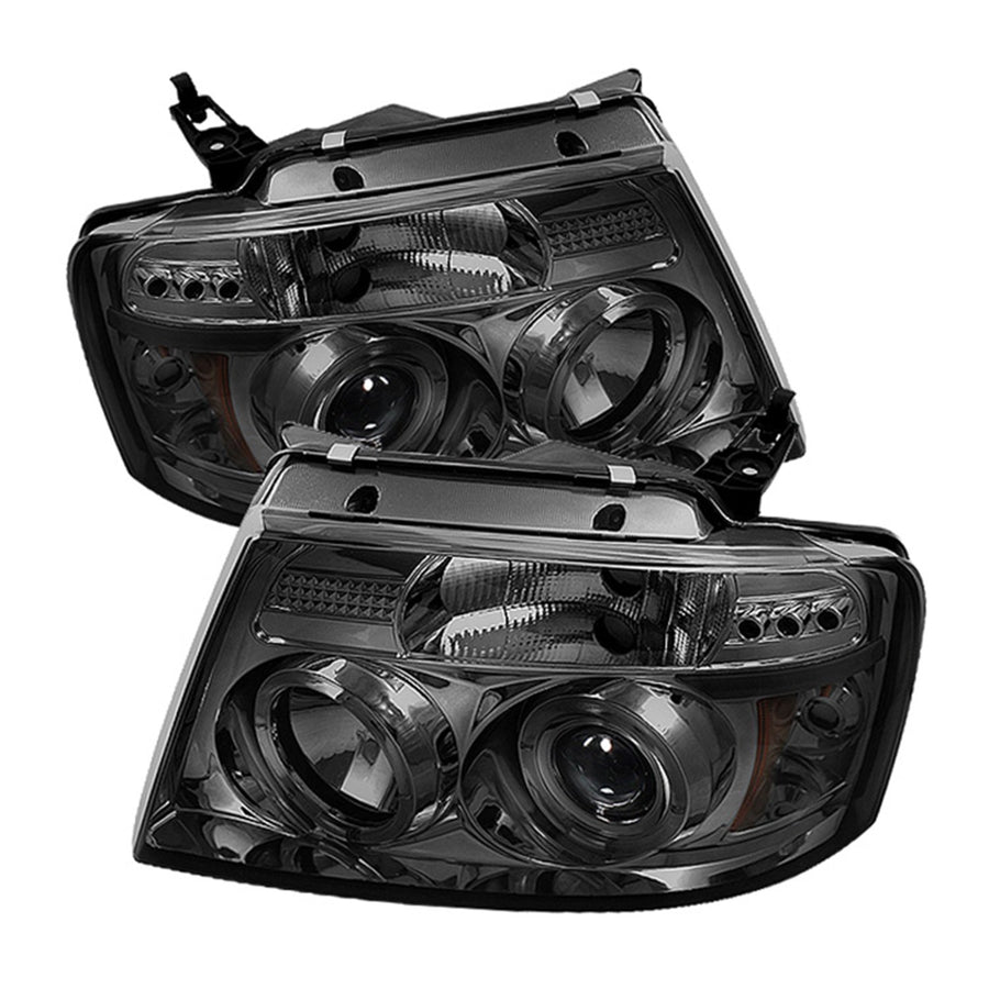 Ford F150 04-08 Spyder 5010223 Projector Headlights - Version 2 - LED Halo - LED ( Replaceable LEDs ) - Smoke - High H1 - Low 9006