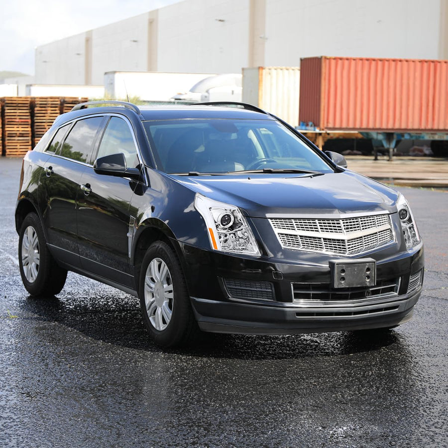 Switchback SPEC-D TUNING Chrome Projector Headlights w/LED DRL Light Bar and Startup Animation Compatible with 2010-2016 Cadillac SRX, Left + Right Head Lamps Assembly