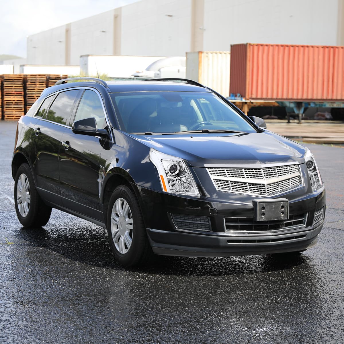 Switchback SPEC-D TUNING Chrome Projector Headlights w/LED DRL Light Bar and Startup Animation Compatible with 2010-2016 Cadillac SRX, Left + Right Head Lamps Assembly