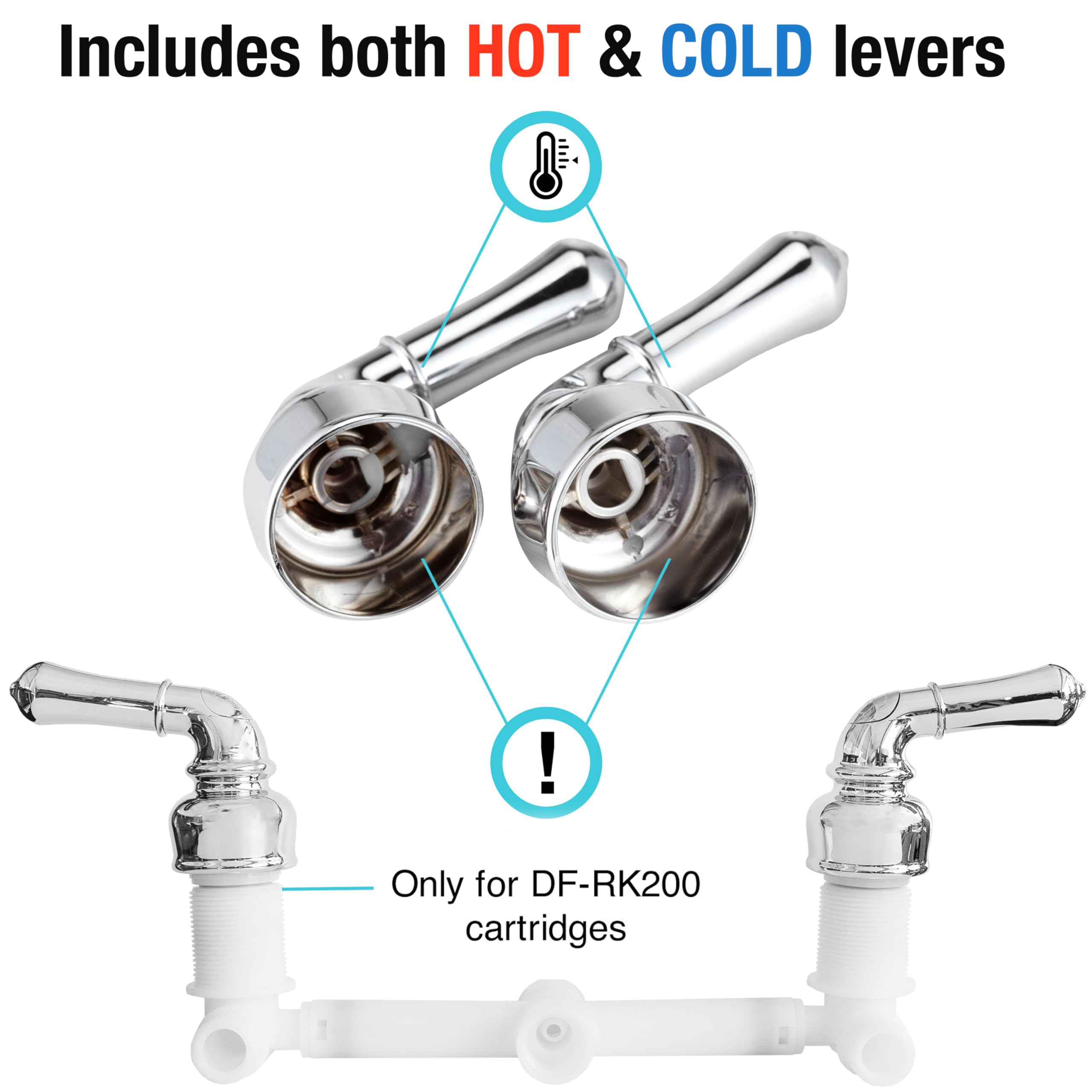 Dura Faucet RV Replacement Hot and Cold Classic Handles DF-RKC-CP - Plastic Handles with Metallic Plating