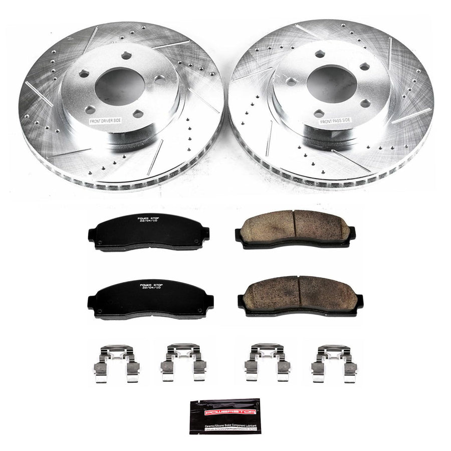 Power Stop K1576 Z23 Carbon Fiber Brake Pads with Drilled & Slotted Brake Rotors Kit For Chevrolet Equinox 2005-2006, Pontiac Torrent 2006, Saturn Vue 2002-2007 [Model Specific]