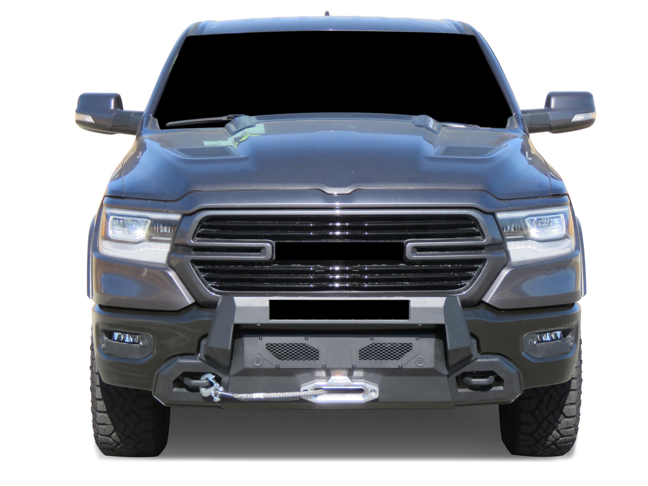 Heavy Duty Black Horse Armour III Front Winch Bumper with Winch Textured Black Compatible with 2019-2024 Ram 1500-AR3HD30NL-W12