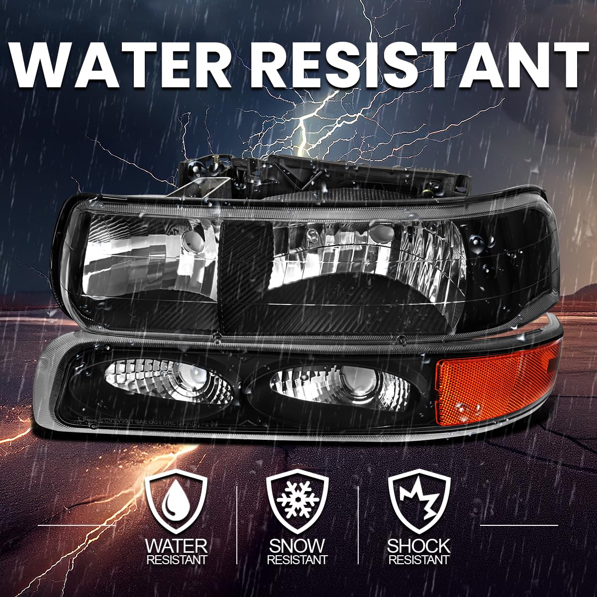 Black Headlights + Bumper Lights SPEC-D TUNING Compatible with 1999-2002 Chevy Silverado 2000-2006 Tahoe Suburban, Left + Right Pair Headlamps Assembly