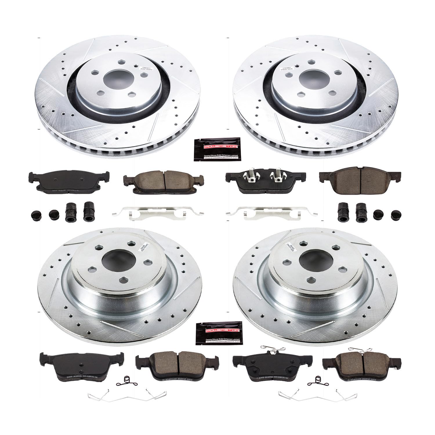 Power Stop K7416 Z23 Carbon Fiber Brake Pads Front and Rear with Drilled & Slotted Brake Rotors Kit For Ford Edge 2015-2020, Lincoln Nautilus 2019-2021 [Model Specific]