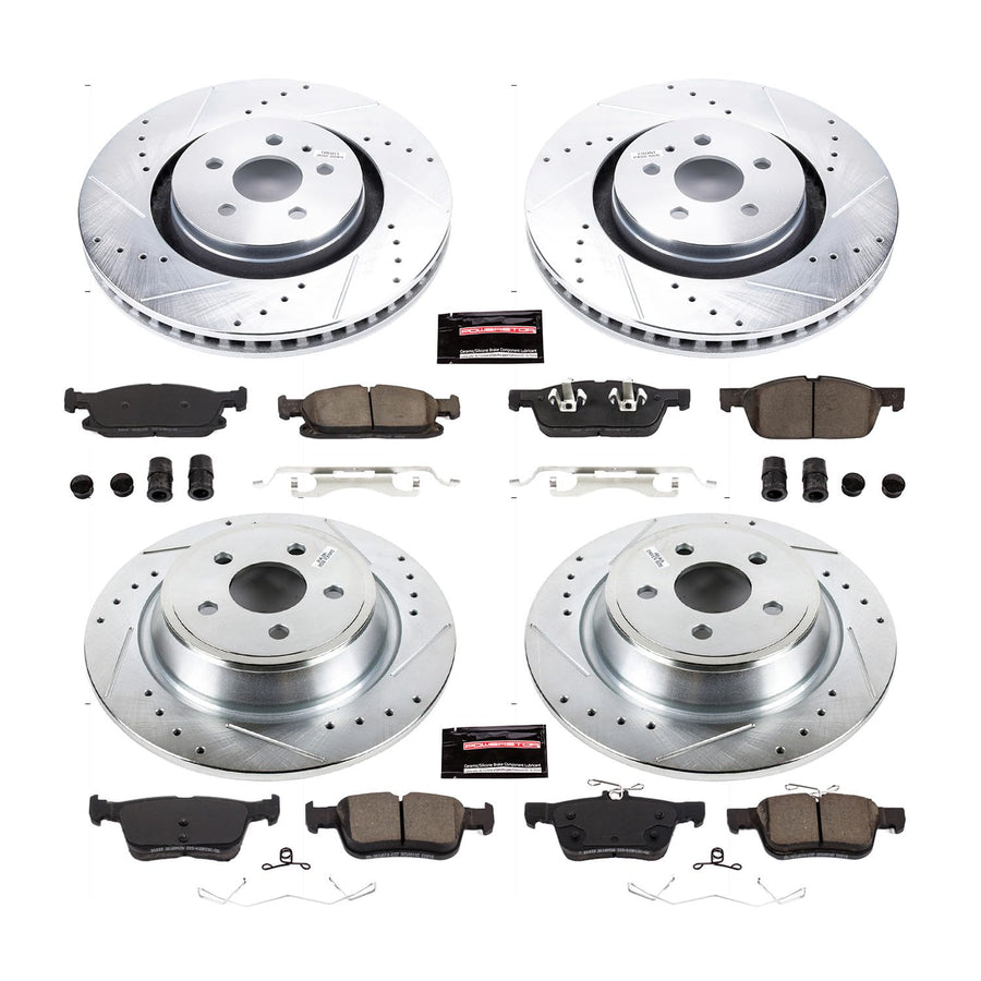 Power Stop K7416 Z23 Carbon Fiber Brake Pads Front and Rear with Drilled & Slotted Brake Rotors Kit For Ford Edge 2015-2020, Lincoln Nautilus 2019-2021 [Model Specific]