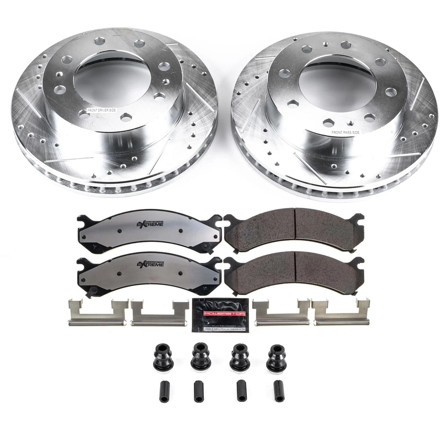 Power Stop Front Brake Kit For Chevrolet Avalanche 2500 2002 2003 2004 - Truck & Tow Carbon Fiber Ceramic Brake Pads & Drilled and Slotted Rotors Replacement, K2071-36