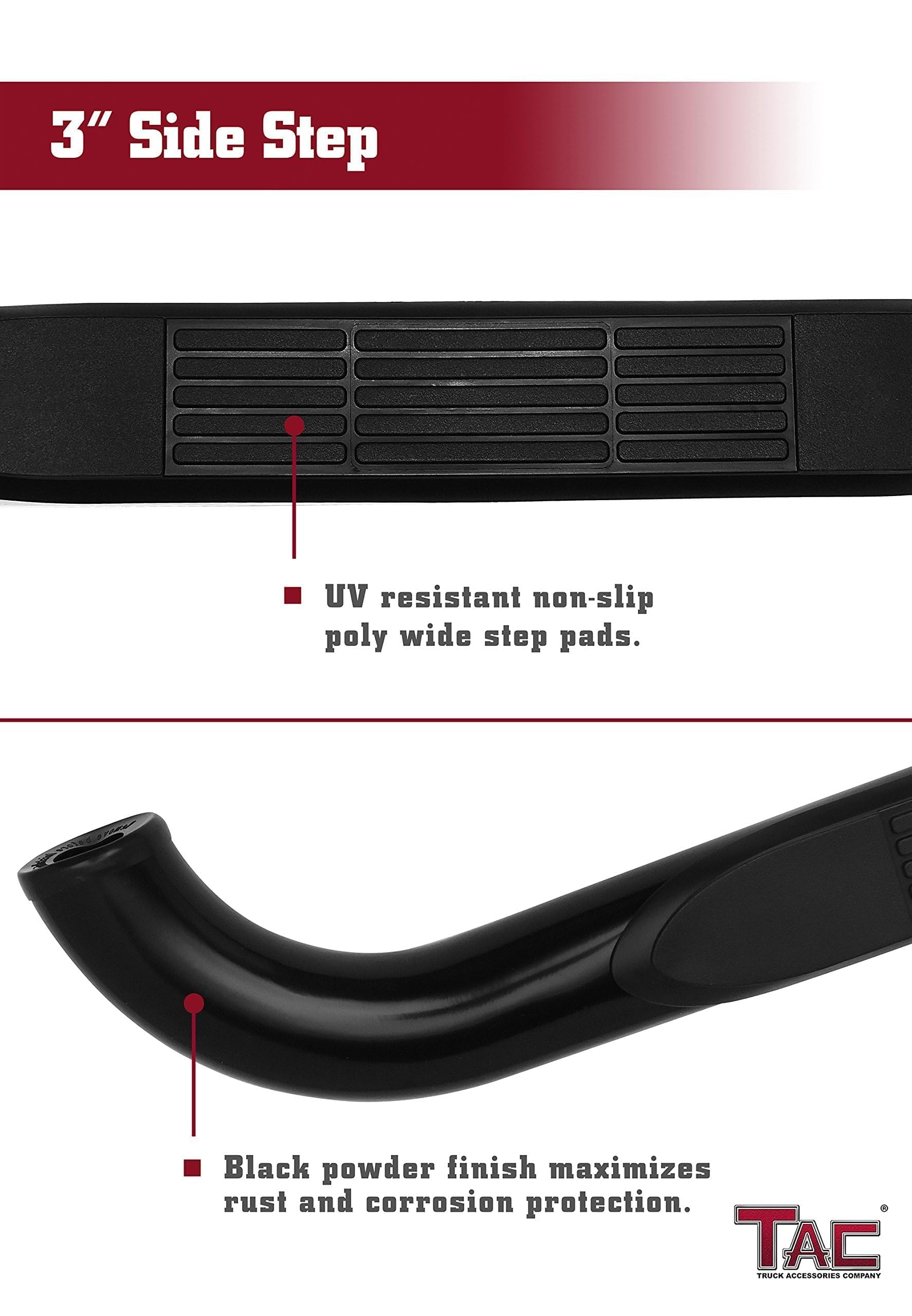 TAC Side Steps Fit 2015-2024 Ford F150 Super Cab / 2017-2024 Ford F250 / Super Duty F350 Truck Pickup Black Nerf Bars Running Boards Off Road Exterior Accessories (2 Pieces)