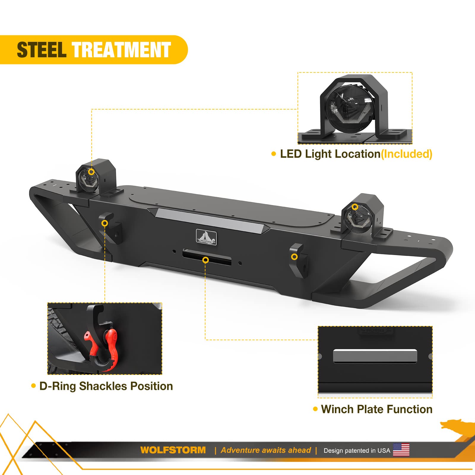WOLFSTORM Front Bumper Fit for 2018-2026 Jeep Wrangler JL/JLU with LED Fog Light Design Include, 2019-2026 Jeep Gladiator JT Pickup Replacement Accessories