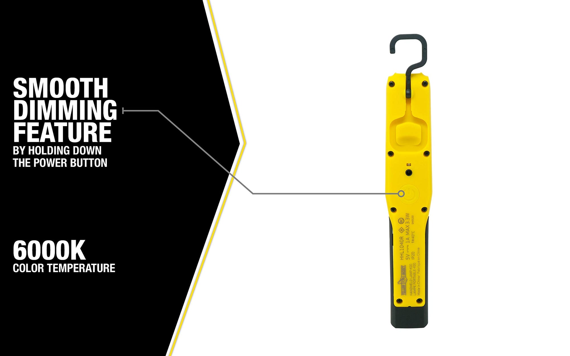 400 Lumen Yellow Jacket LED Rechargeable Handheld Task Light with Magnetic Base and Hang Hook, HHL1040R