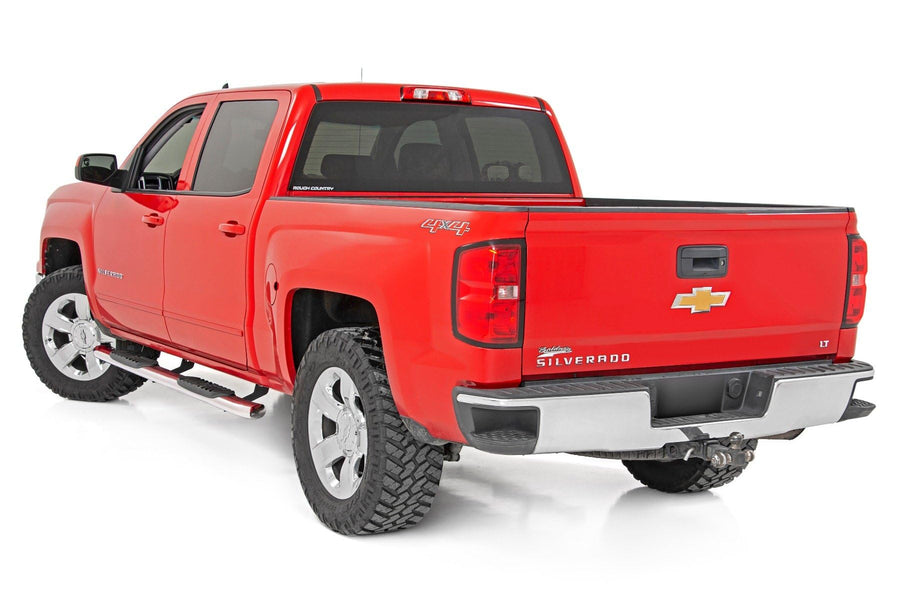 Rough Country Oval Nerf Steps for Chevy Silverado & GMC Sierra 1500/2500HD/3500HD (2007-2019) Crew Cab - OEM Style Rails with Built-in Stainless Steel Side Steps