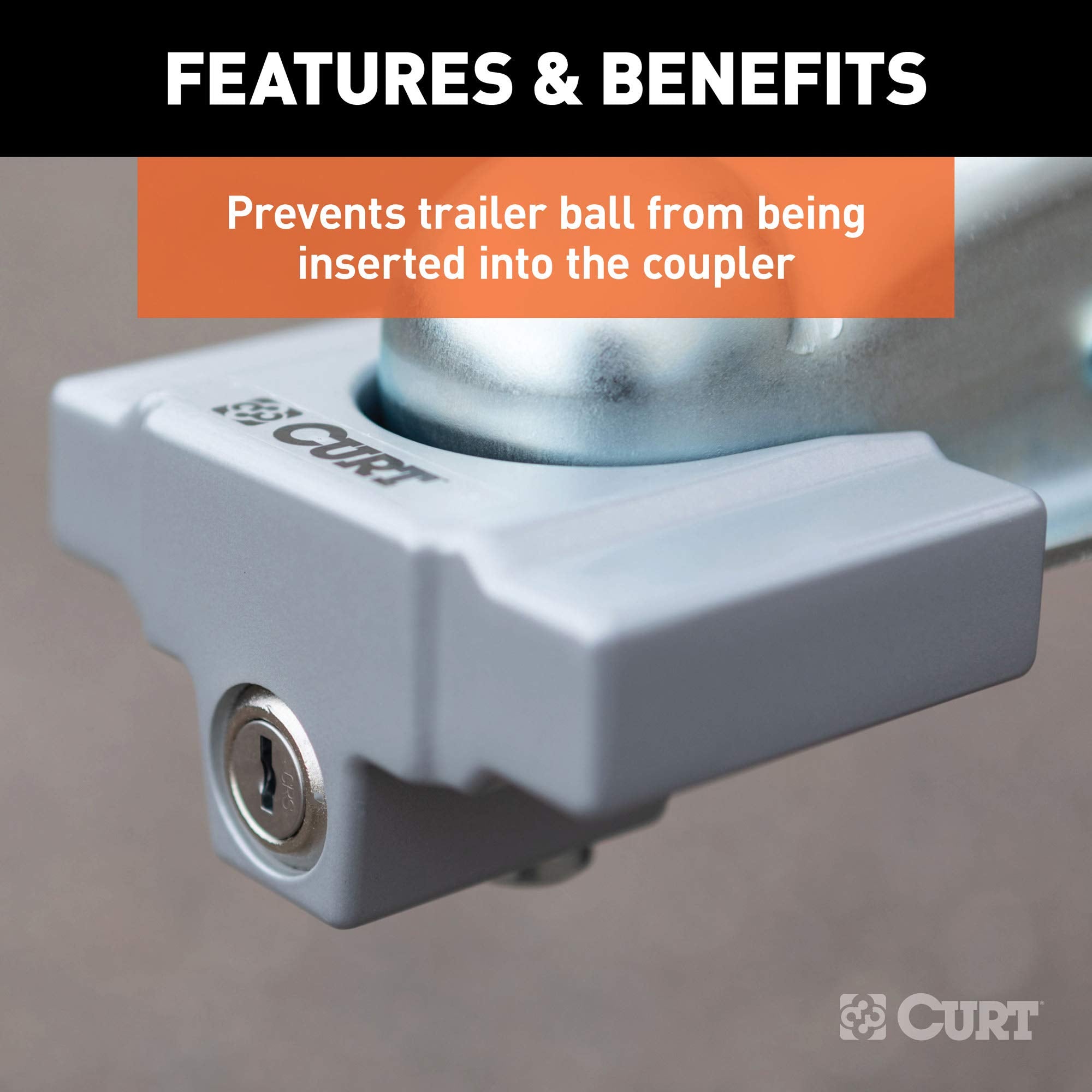 CURT Powder-Coated 23079 Aluminum Trailer Tongue Lock, Fits Most 2-Inch, 1-7/8-Inch Couplers