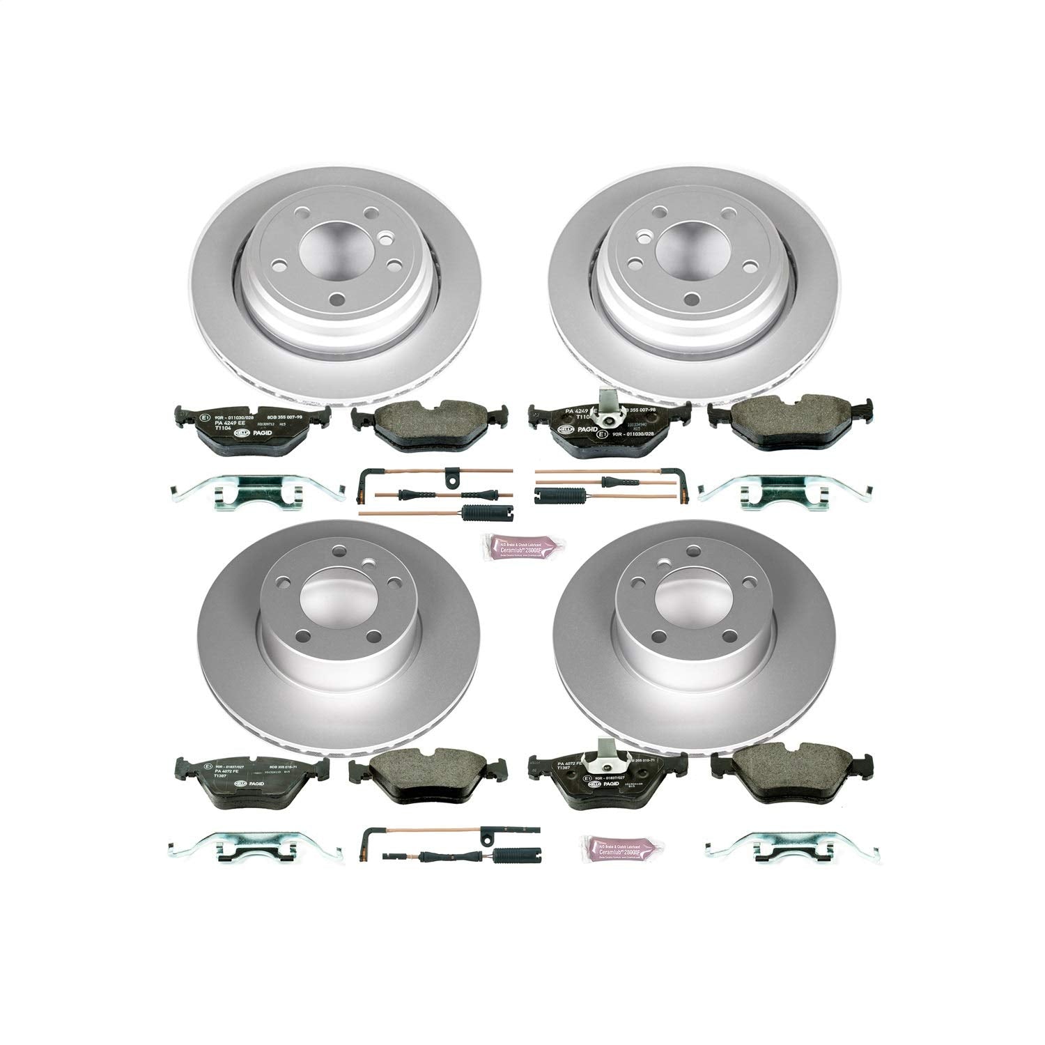 Power Stop ESK2746 Euro-Stop Front & Rear Brake Kit and 1 Front & 2 Rear Sensor Wires For BMW 525i 2001-2003, BMW 528i 1997-2000 [Model Specific]