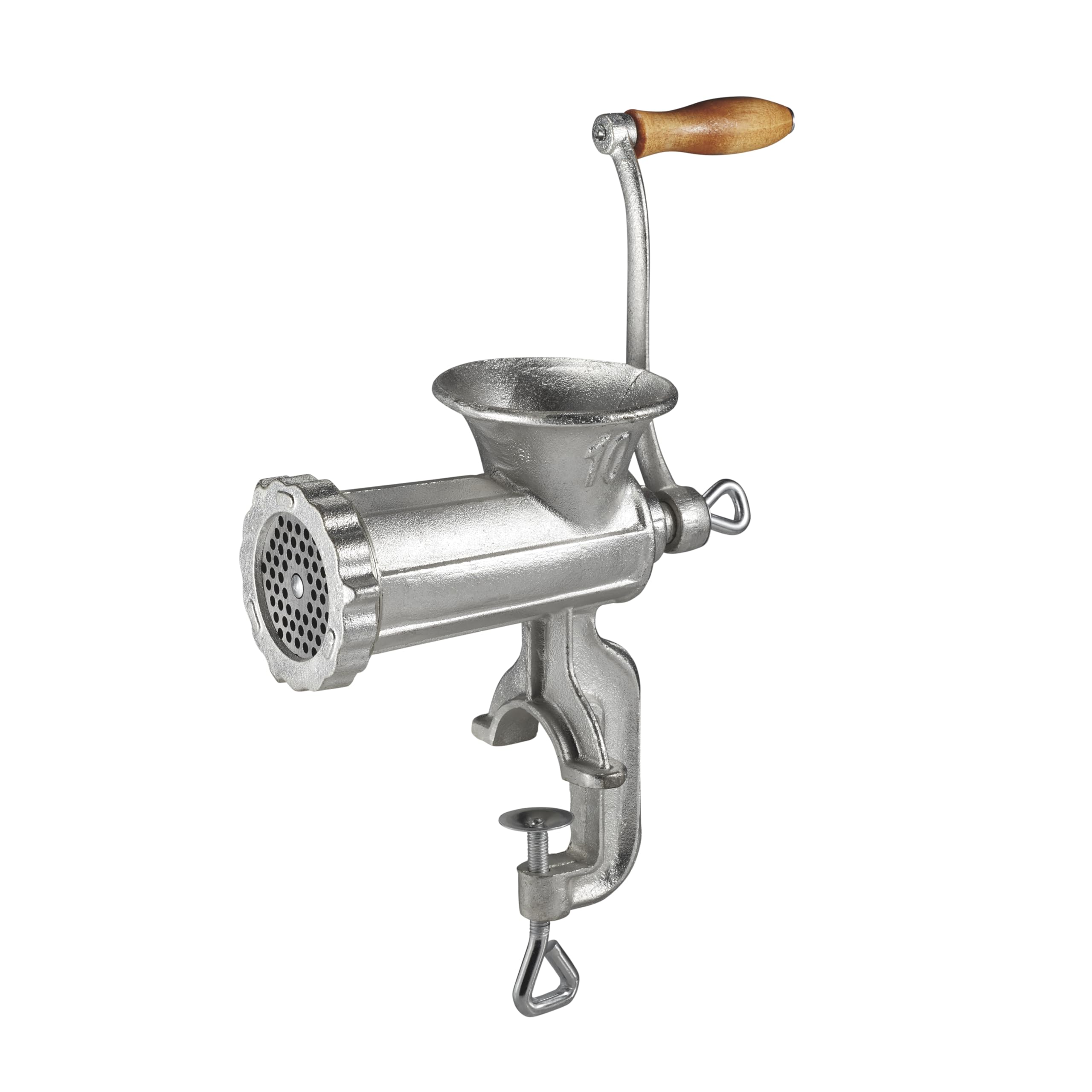 Weston Manual #10 Tinned Meat Grinder and Sausage Stuffer, 4.5mm & 10mm plates, + 3 sausage funnels, Silver