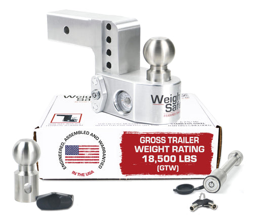 Weigh Safe Adjustable Aluminum Trailer Hitch - Towing Hitch with Built-In Tongue Weight Scale - Compatible with 2.5" Receivers - 4" Drop, Stainless Steel Tow Balls, 18,500 GTW, 2-Piece Lock Set