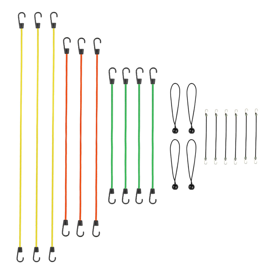 SmartStraps Bungee Cords Standard, Assorted Colors, 20 Pack – Includes Four 24”, Three 36”, Three 48”, Six Mini Bungee Cords, & Four Toggle Ball Cords – Secure Light Loads Such as Coolers & Gas Cans