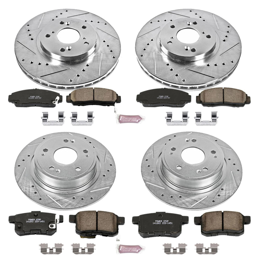 Power Stop K5935 Z23 Carbon Fiber Brake Pads Front and Rear with Drilled & Slotted Brake Rotors Kit For Honda Accord 2011 [Model Specific]
