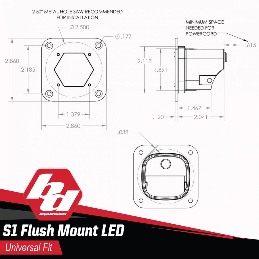 Flush Mount Baja Designs S1 White Auxiliary Light Pod - Marine Grade (Wide Cornering)