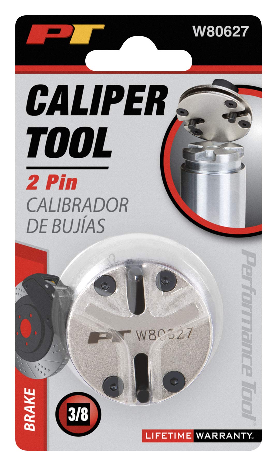Adjustable Performance Tool W80627 2 Pin Brake Caliper Piston Wind-Back Tool with 3/8-Inch Drive and Compatibility for Most Domestic and Import Cars