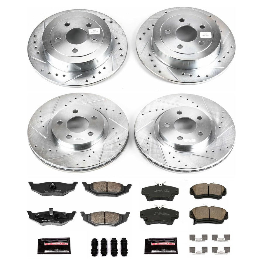 Power Stop K1705 Z23 Carbon Fiber Brake Pads Front and Rear with Drilled & Slotted Brake Rotors Kit For Chrysler PT Cruiser 2001-2003, Chrysler PT Cruiser 2006-2007 [Model Specific]