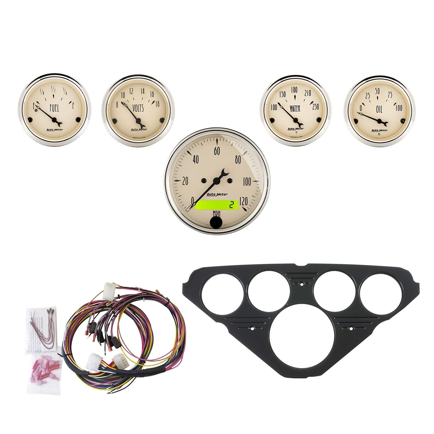 Gauge AutoMeter Kit, 5 Pc, Chevy Truck 55-59, Mph/Fuel/Oilp/Wtmp/Bat, Ab