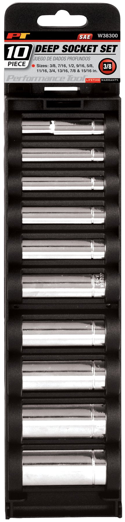 W38300 Performance Tool 3/8-Inch Drive 10-Piece SAE Deep Socket Set