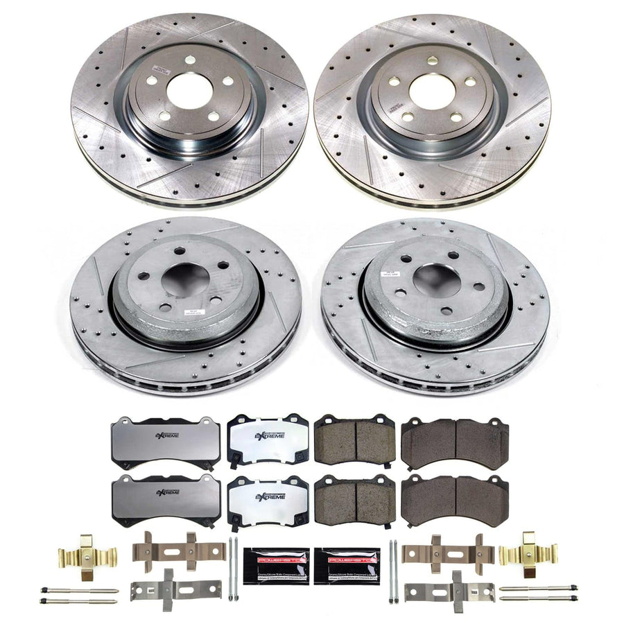 Power Stop Z26 Carbon-Fiber Ceramic Brake Pads with Drilled and Slotted Rotors Brake Kit For Dodge Durango 2021, Jeep Grand Cherokee 2021 K8903-26