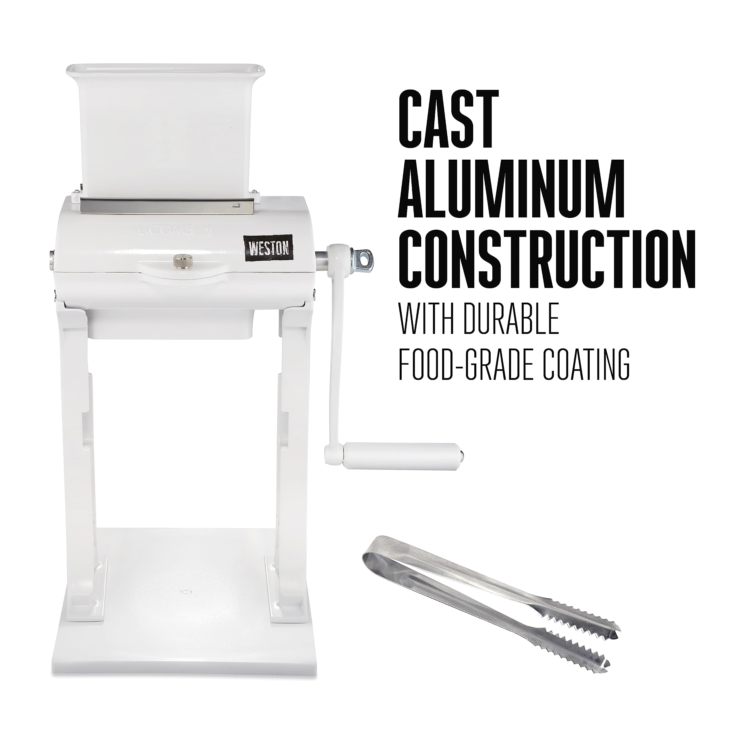 Weston Meat Tenderizer Tool & Cuber Heavy Duty, Quick and Easy Manual Operation For Cuts Up To 4.5” Wide x .75” Thick, Durable Aluminum Construction, Stainless Steel Blades, White (07-3101-W-A)